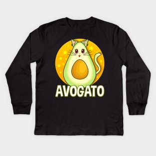 Funny Avogato Avocado Cat Cute Kitty Avo-gato Pun Kids Long Sleeve T-Shirt